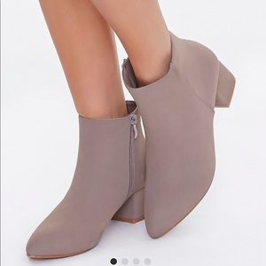 Faux suede block heel booties Taupe